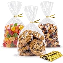 Kopokita 100PCS Clear Cellophane Treat Bags, 6x10 Inches Small Plastic Cookie Candy Goodie Gift Bags with 100 Twist Ties for Party Favors