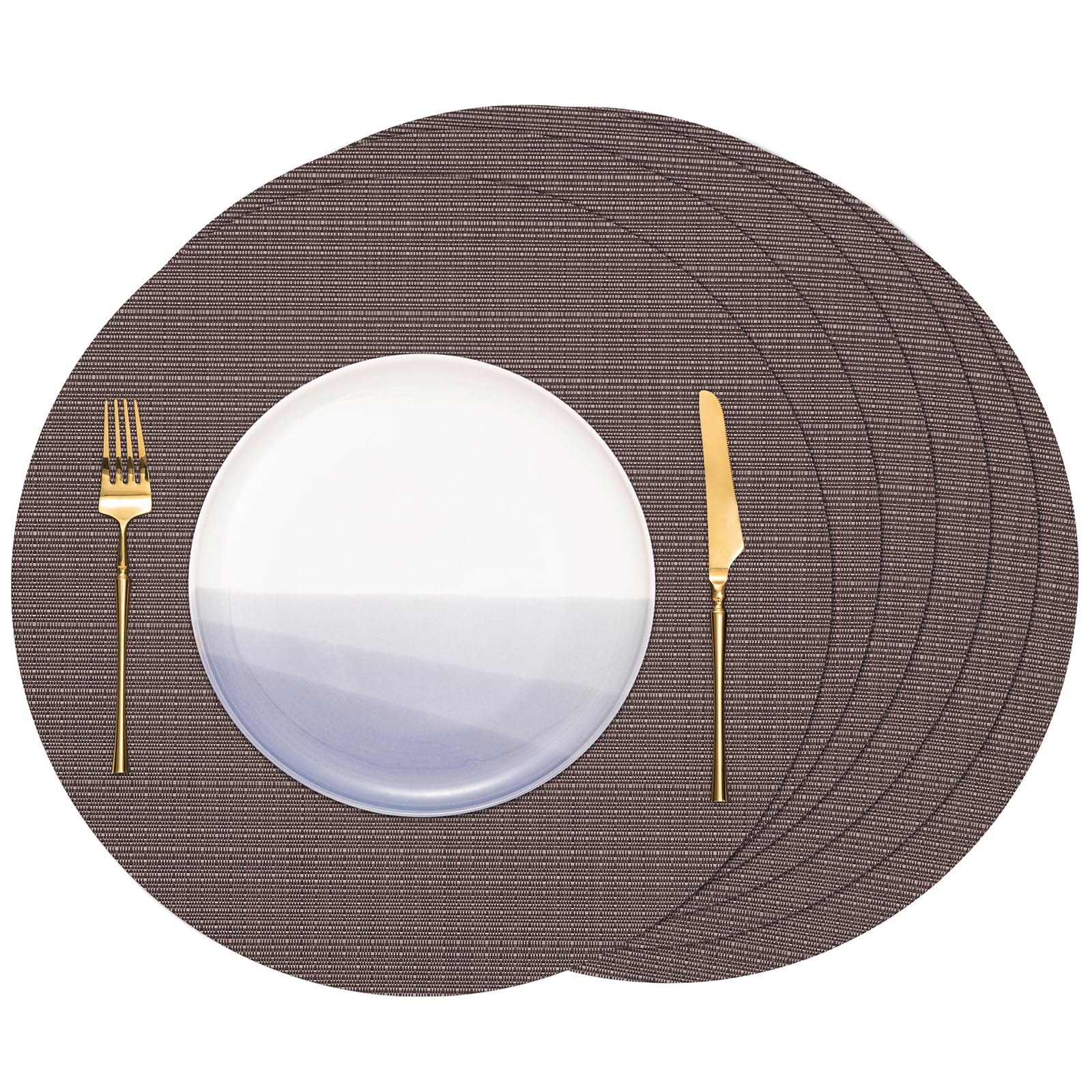 Banchif Tischsets Rund, Tischsets Abwaschbar 6er Set Platzdeckchen PVC Rund rutschfest Platzsets Abwischbar Tischsets Gewebte Platzdeckchen Vinyl Platzsets Durchmesser 38cm
