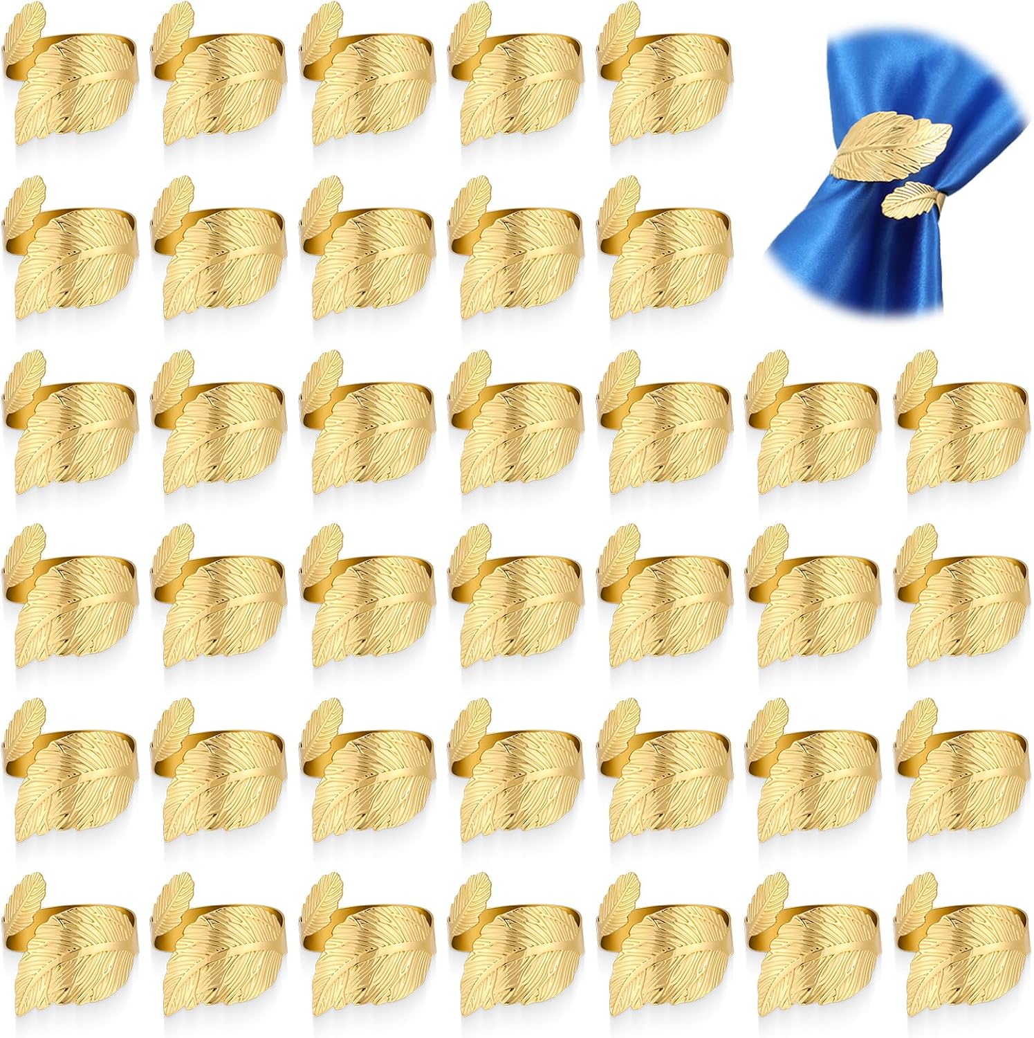 100 PCS Gold Napkin Rings Bulk, Metal Leaf Napkin Holders, Golden Delicate Serviette Ring Buckle for Weddings, Parties, Dinning and Holiday Table Decor Cloth Napkins