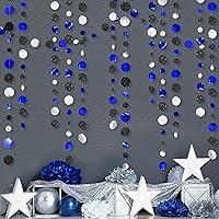 Vista 6 de Guirnalda de 46 pies de puntos circulares azul marino, negro y plateado, serpentina de lunares azul real y negro para cumpleaños, graduaciones