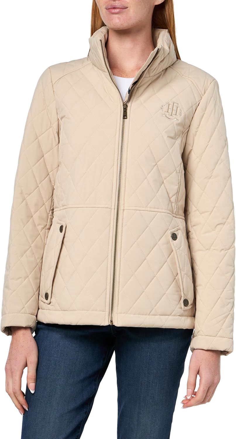 Tommy Hilfiger Womens Brass Hardware Transitional Barn Jacket Quilted Coat