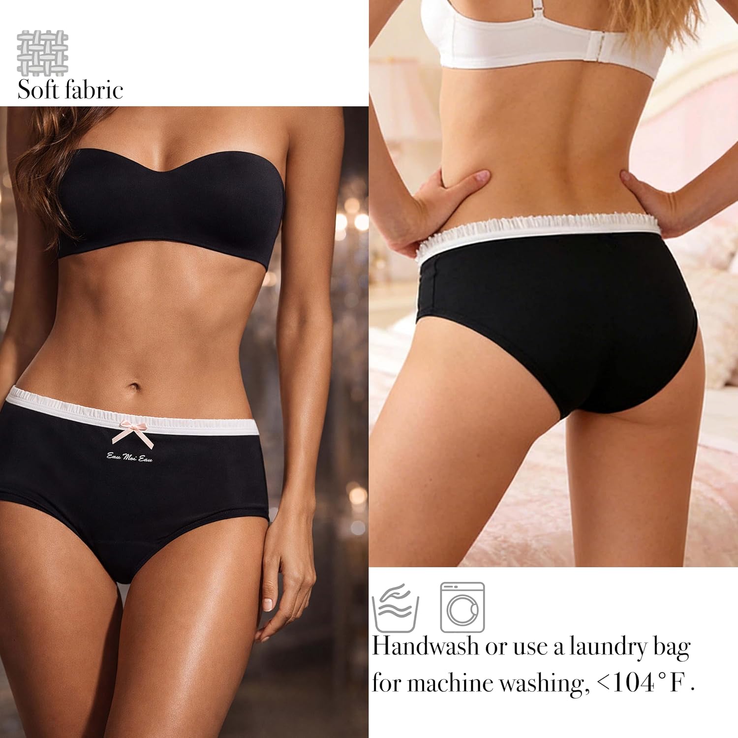 Cute Ruffled Cotton Womens Underwear for Women 6 Packs Panties Briefs Kawaii Bow Japanese-Style