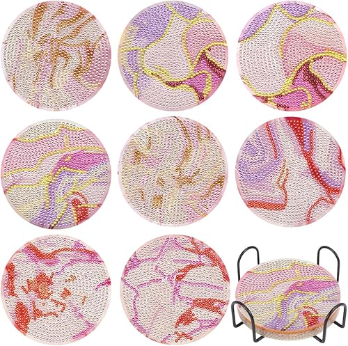 Miniatura 8 de SOEWIOU 10 posavasos de pintura de diamante de mariposa con soporte, kits de pintura de diamantes de flores para principiantes, adultos y niños,