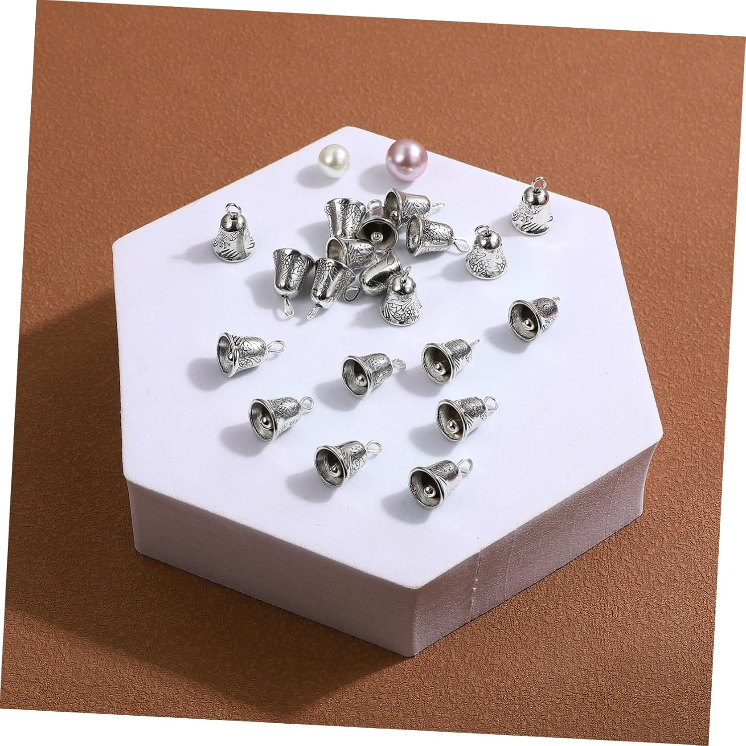 NUOBESTY 20pcs Antique Silver Bells Mini Jingle Bells Charms Handmade Ring Bells Ornaments for Jewelry Baby Shaker Rattle Wind Chime Art Crafts 1.5X1X1CM