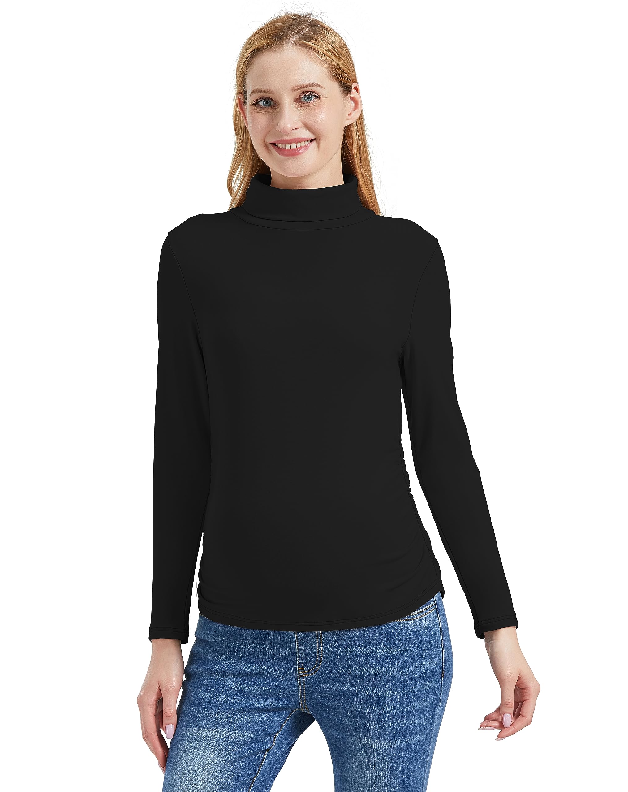 Foucome Chemise de maternité à col roulé à manches longues doublée en polaire pour femme enceinte