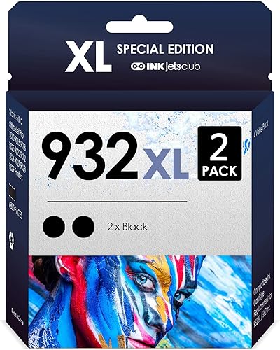 INKjetsclub Compatible con 932XL. Funciona con impresoras Officejet 7110 6600 6700 6100 7612 7610. Paquete de 2 (negras)