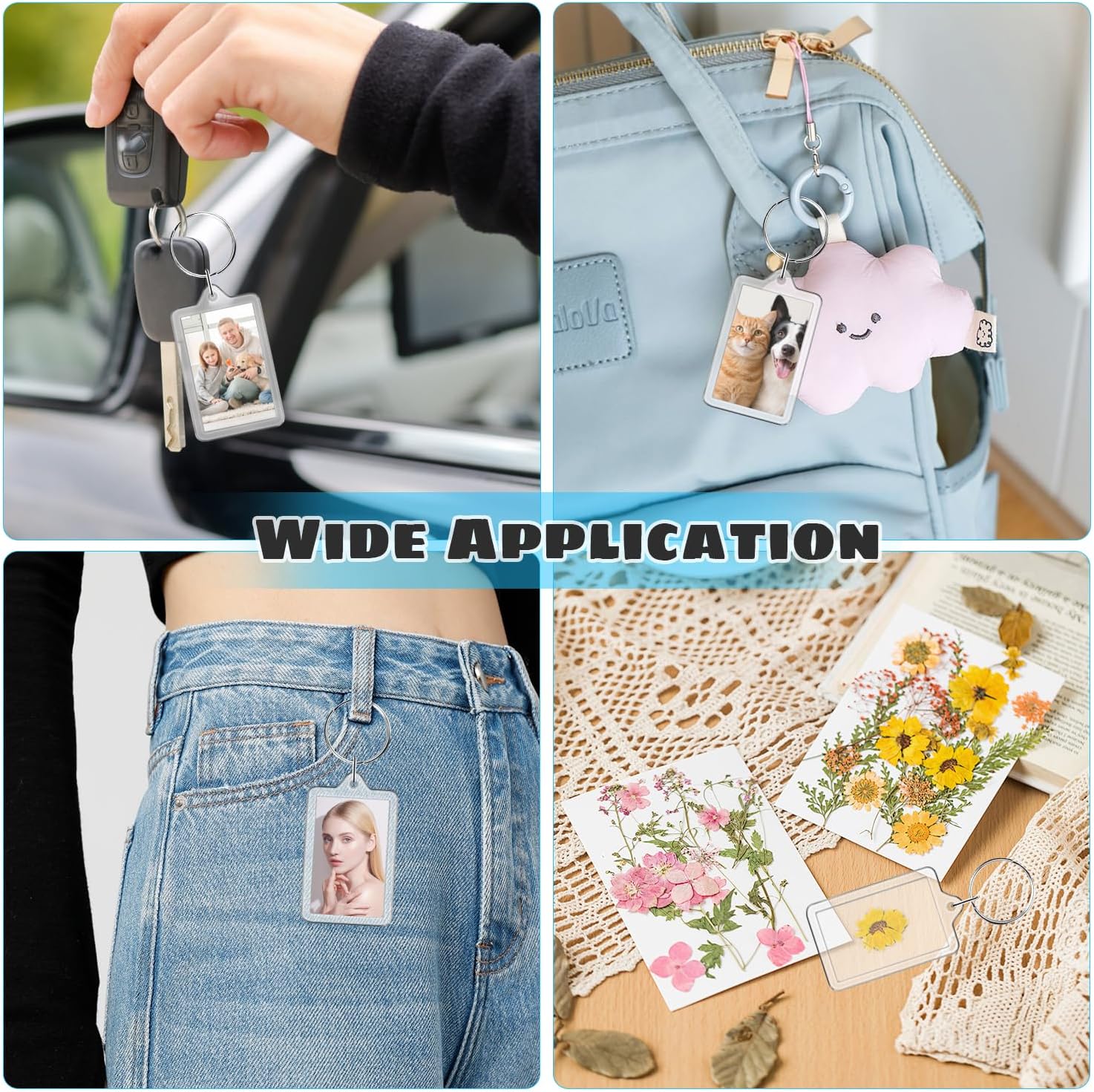 Cositina 50 Pack Acrylic Photo Frame Keychain Clear Photo Insert Blank Keychain Rectangle Picture Frame Keyring Holder for Men Women DIY Projects