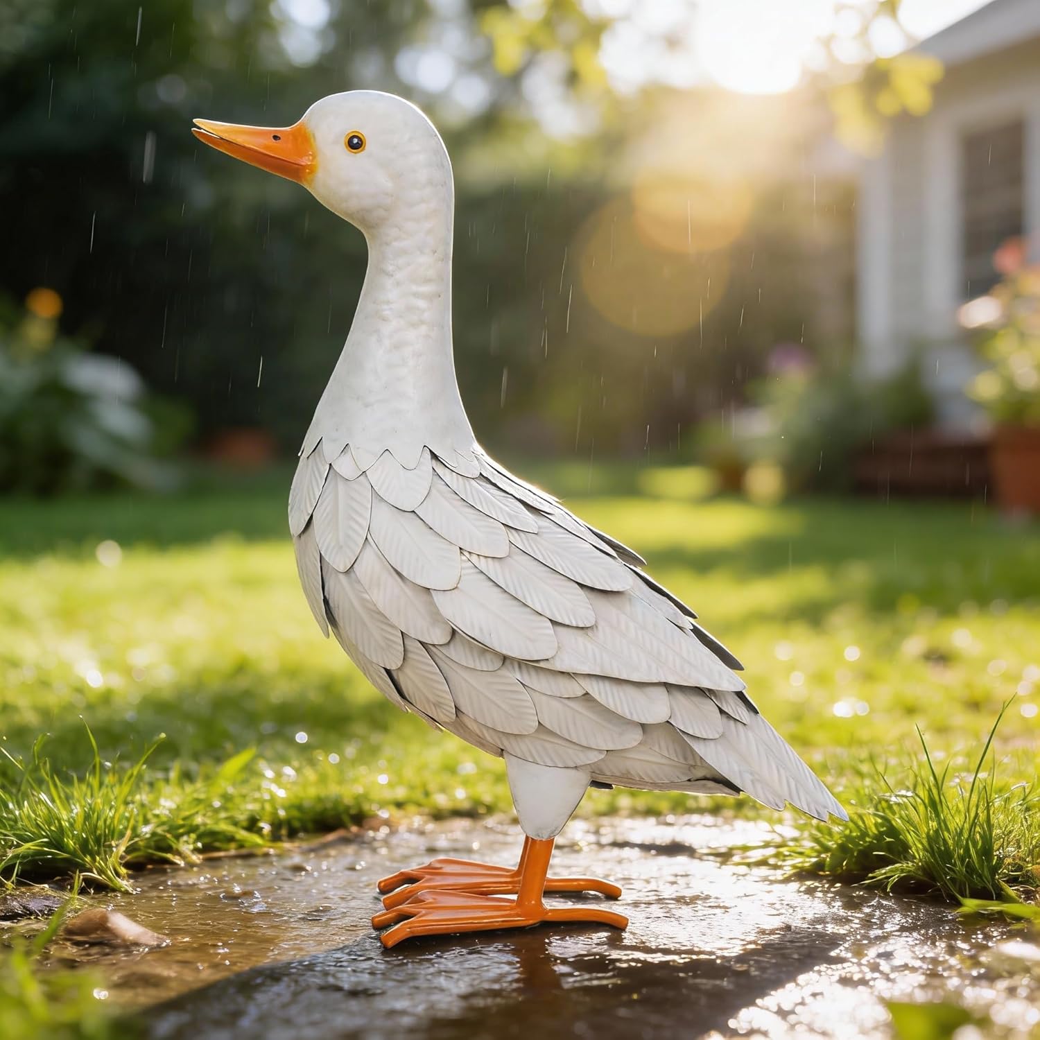 Shorayn Metal Duck Garden Statue, Life-Size Iron Mallard, Handmade White Duck Yard Decor, Indoor Outdoor Ornament, Gift for Housewarming/Mother’s Day/Christmas