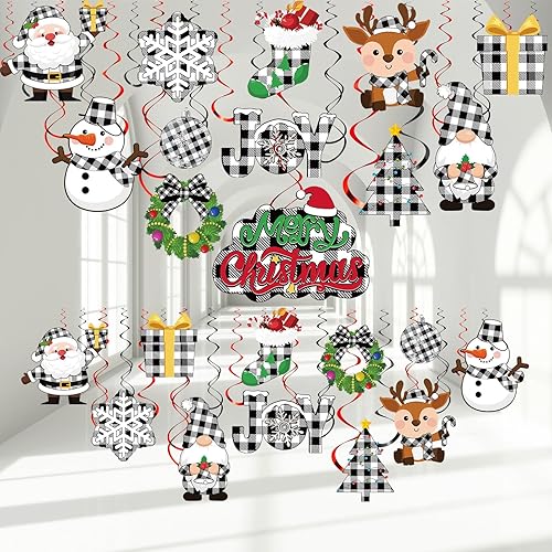 Sumind Juego de 30 piezas de decoración de remolinos de papel de aluminio para colgar en Navidad, muñeco de nieve, cartel de alce, remolinos disponible en Yaxa Costa Rica
