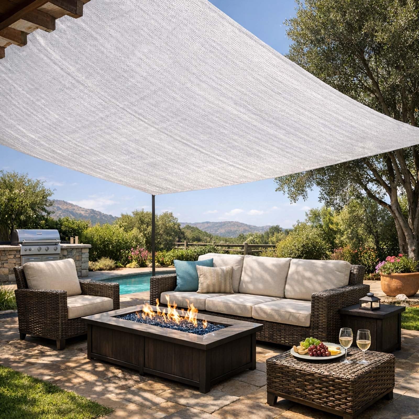 Schattierungsnetz Weiß 50% Schattenrate, UV-Beständiges Schattiernetz mit Ösen, Atmungsaktives Sonnensegel zur Temperaturregelung für Gewächshaus, Pergola, Garten und Hühnerstall(5 * 10m)