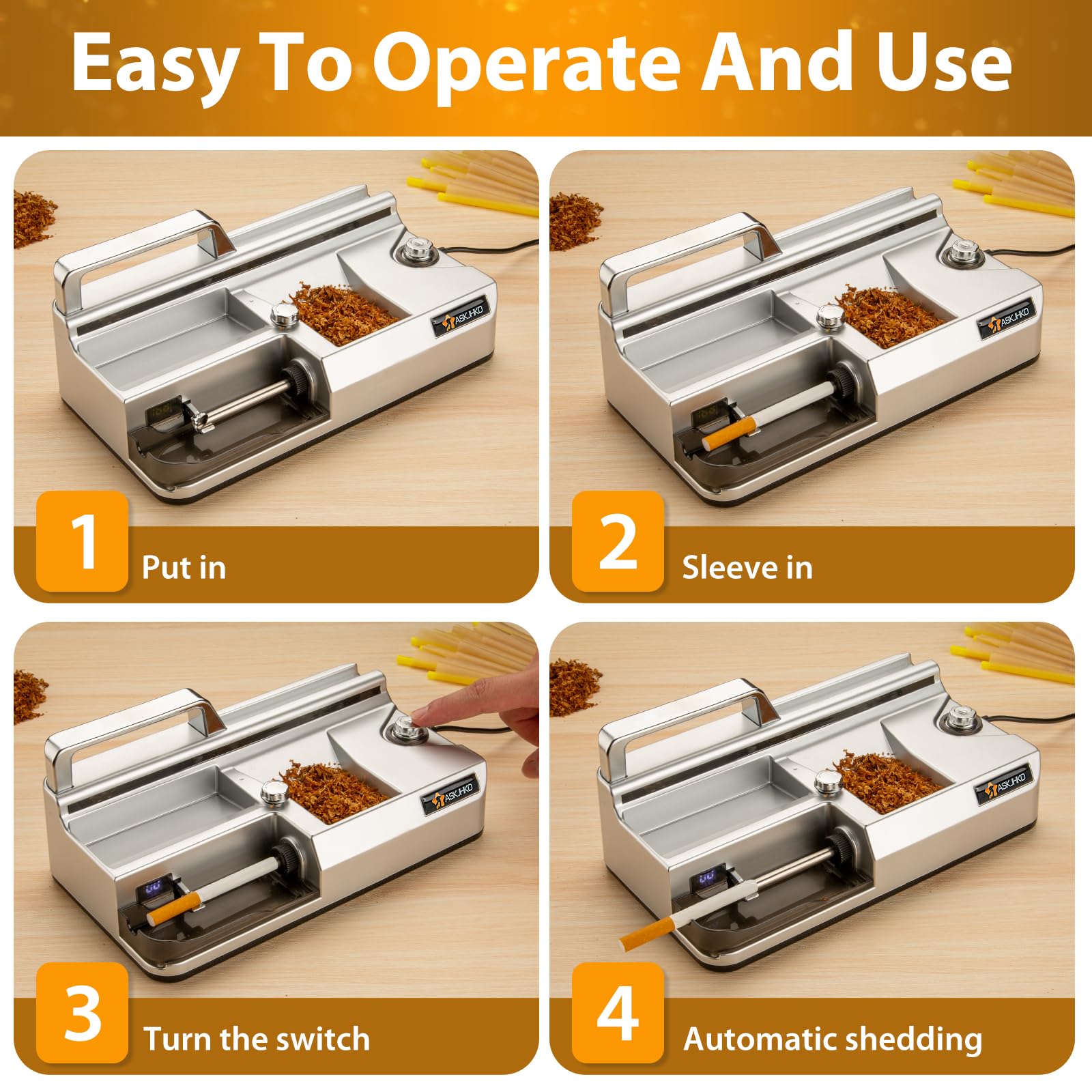 Macchina elettrica di rotolamento della sigaretta, Caricatore automatico dei coni, Mini portatile Pre Rolled Cones Filling Maker, Rullo automatico, Argento 317A