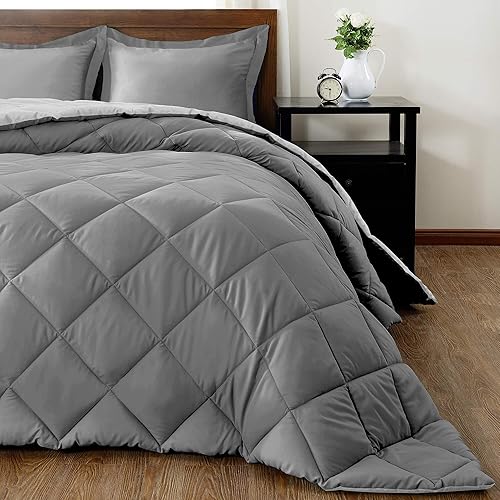 Miniatura 2 de Edredón reversible alternativo de plumón 1 pieza (Charcol/Grey, individual XL (68 x 90 pulgadas), 1000 Tc algodón suave