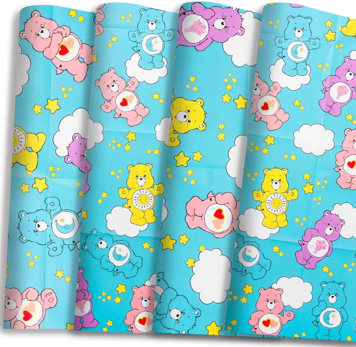 Care Bears Featuring Share, Funshine, Love-A-Lot, and Bedtime Bear Wrapping Paper - 12 Sheets - 20" x 30" - Festive Holiday and All Year Round Gift Wrap by Silver Buffalo