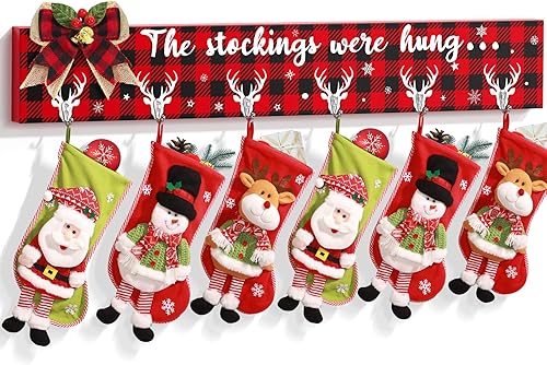 Soporte para calcetines de Navidad con 6 ganchos para colgar en la pared, colgadores de calcetines de Navidad para repisa, chimenea, ganchos de