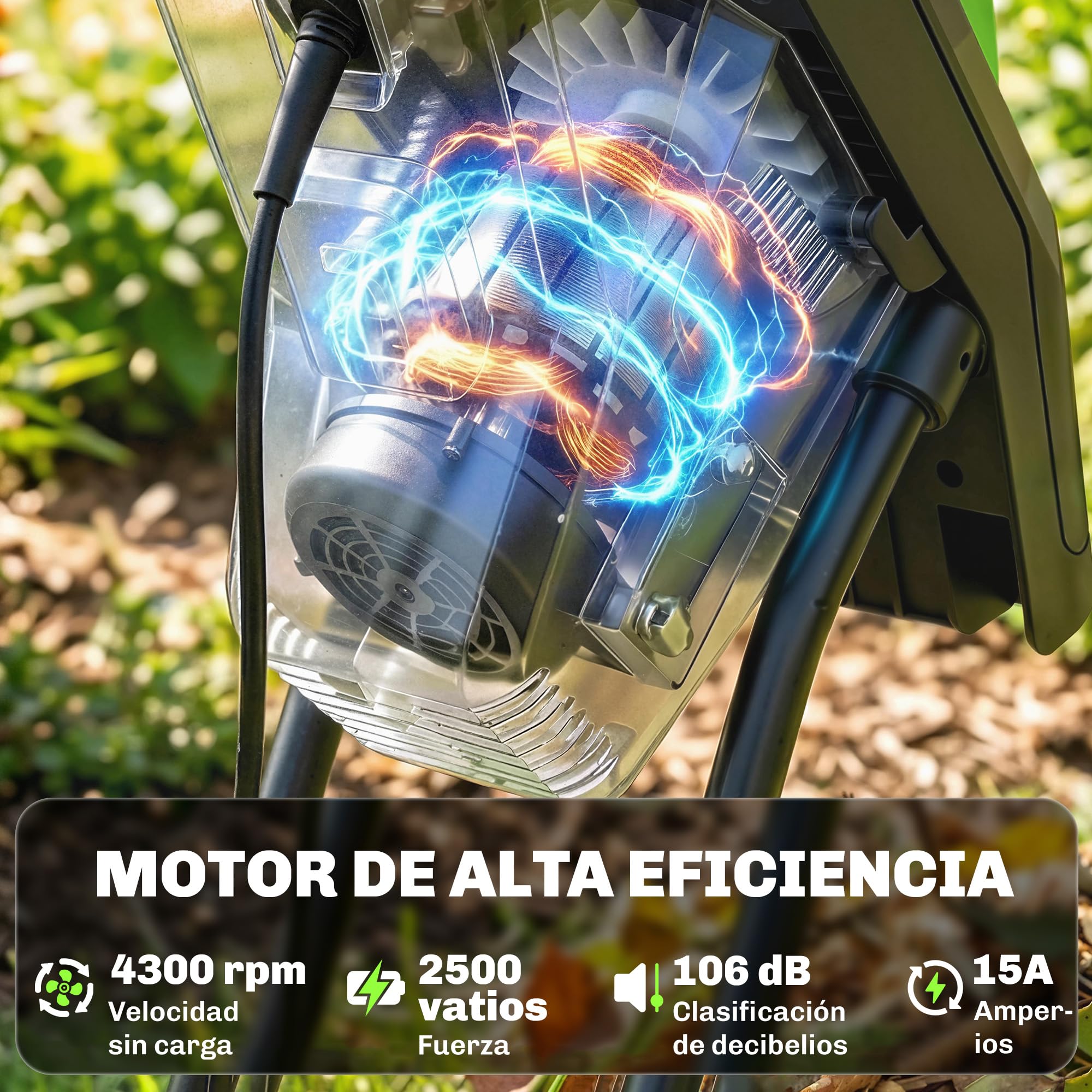 Outsunny Trituradora de Ramas Eléctrica 2500W, Trituradora de Jardín con 2 Cuchillas Reversibles hasta Ø44 mm de Ramas, Bolsa de Recolección de 45L, Ruedas y Protección de Sobrecarga, Verde