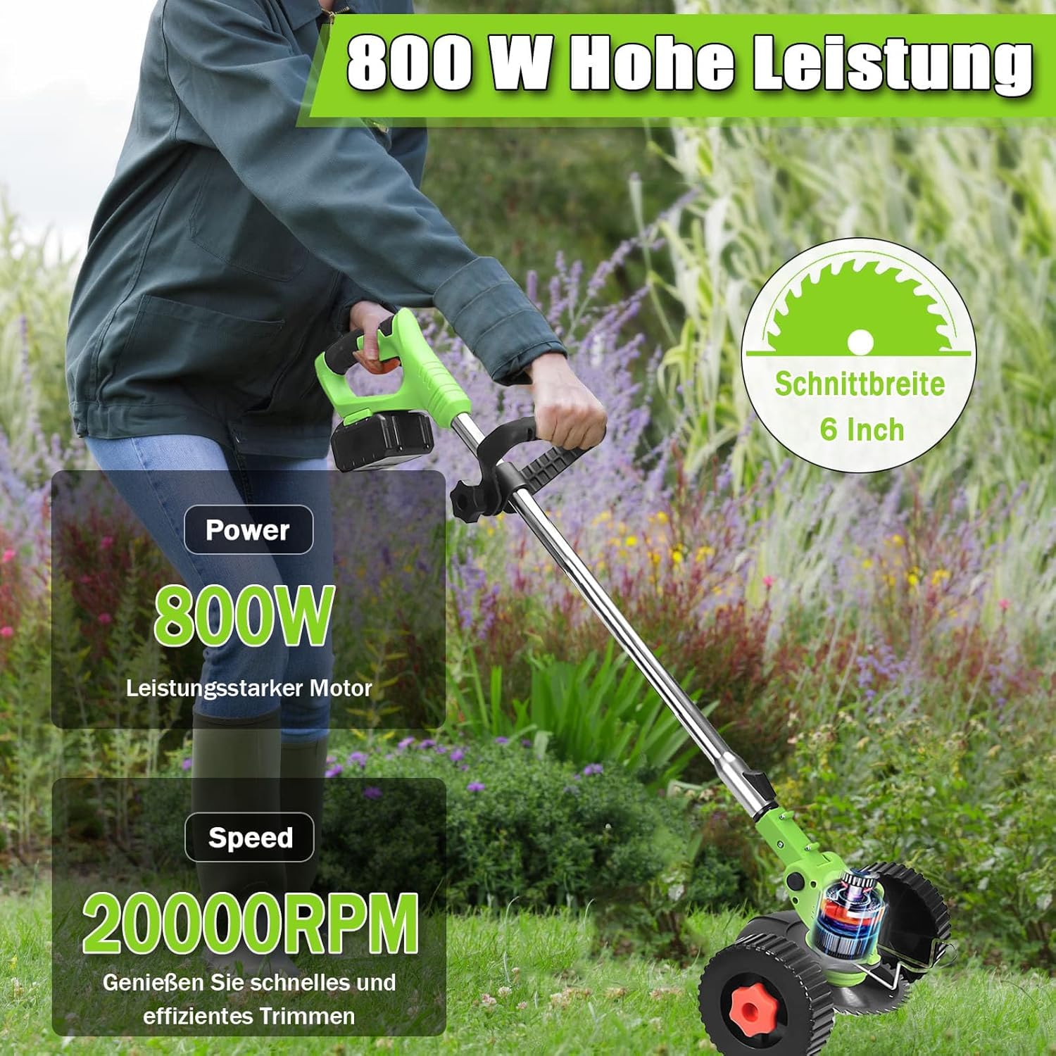 Akku-Rasentrimmer 21V 4.0Ah Elektrischer Trimmer Garten-Unkraut-Trimmer Kantenfräser 3 Klingen