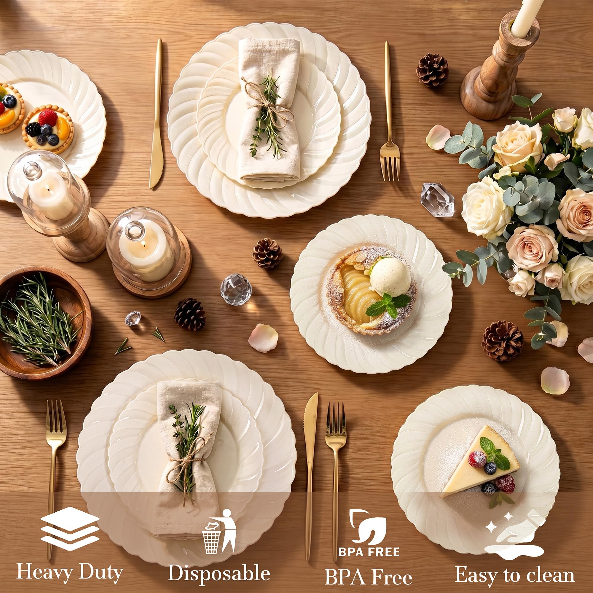 Ivory Scalloped Plates - 60 Pack for Parties & Weddings -3