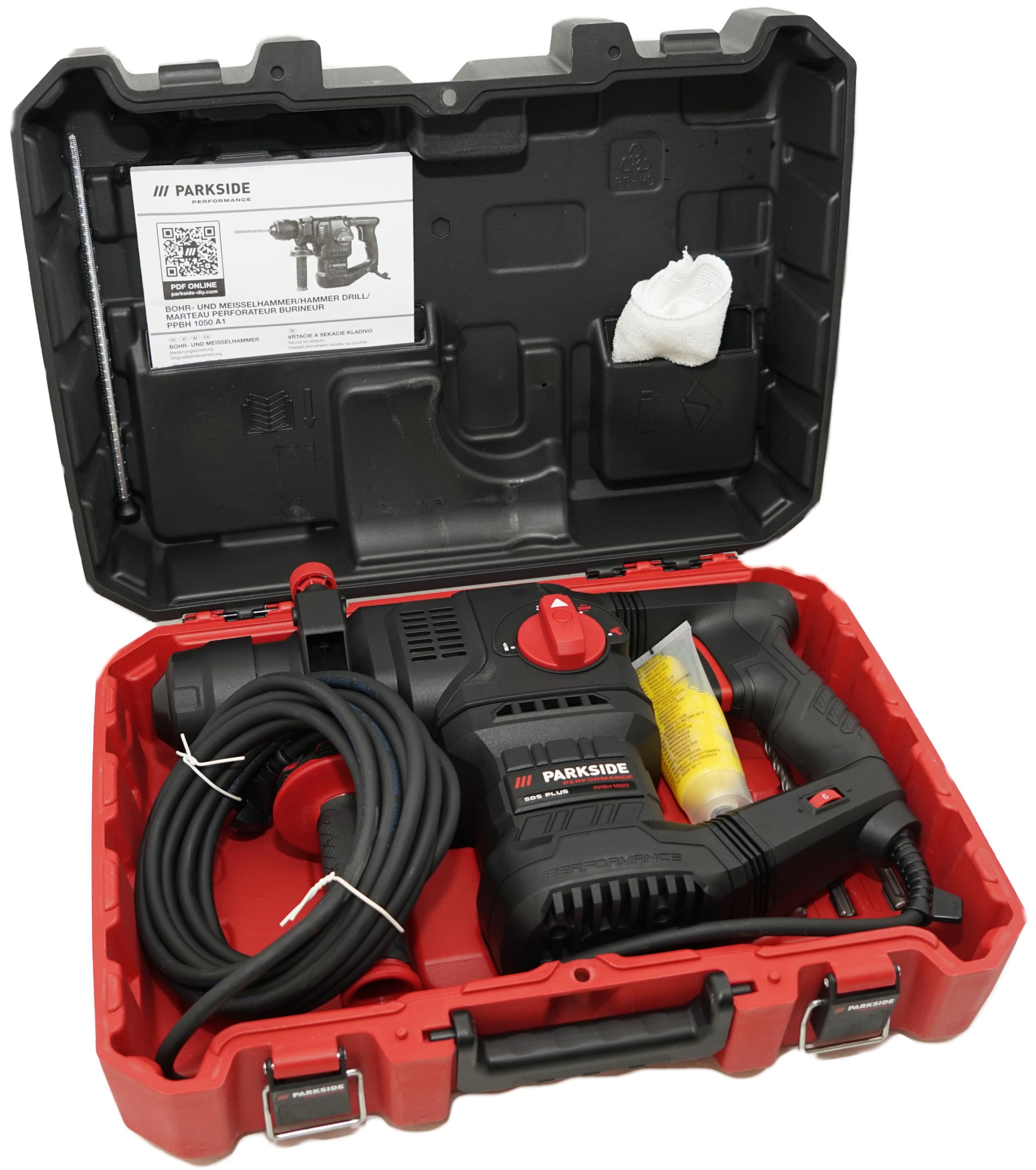 Offerta HEADNMORE per PARKSIDE PERFORMANCE® PPBH 1050 Martello Perforatore SDS-Plus 1050 W, 4,1 J, trapano tassellatore per calcestruzzo in valigetta con portachiavi e matita da carpentiere HEADNMORE®