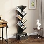Rolanstar Bibliothèque avec tiroir, 7-Tier Étagère, Bibliothèque noire, rack de rangement en bois pour CD/Movies/Livres, étagères d'organisateur de services publics pour salon, chambre, bureau à la maison