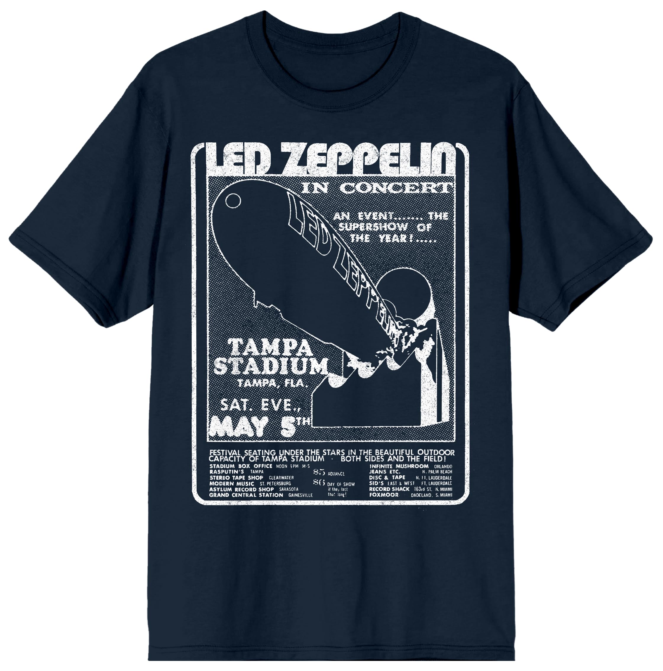 Led Zeppelin Blimp Crew Neck Short Sleeve Navy Men's T-Shirt