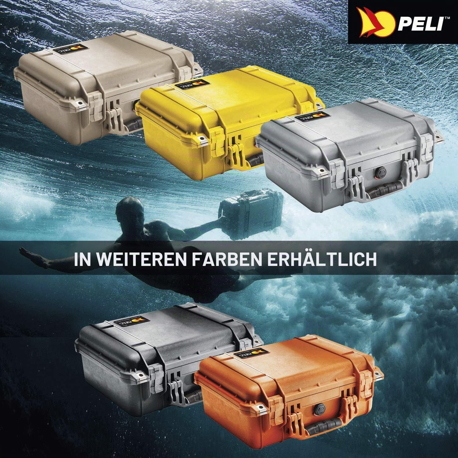 PELI 1450 Bruchfestes Case für Wertvolle Ausrüstung, IP67 Wasser- und Staubdicht, 15L Volumen, Mit Schaumstoffeinlage (anpassbar), Farbe: Gelb