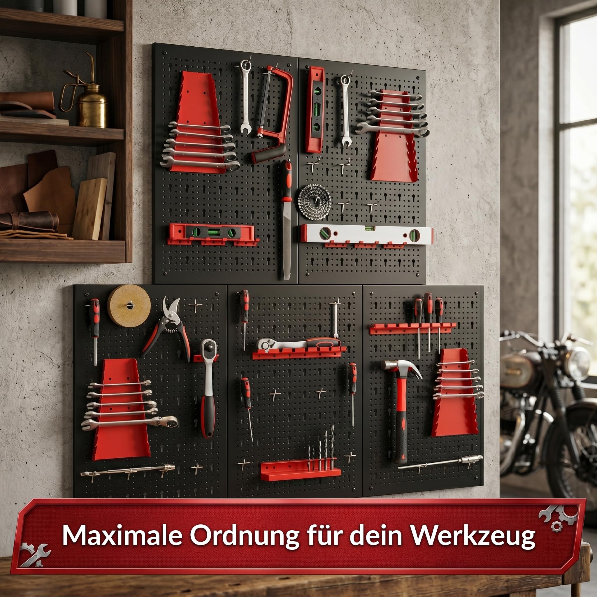 KARAT Werkzeug Lochwand aus Metall 200x60 cm Werkzeugwand Lochplatte - 5 Platten Set, für Werkbank, Garage, Werkstatteinrichtung