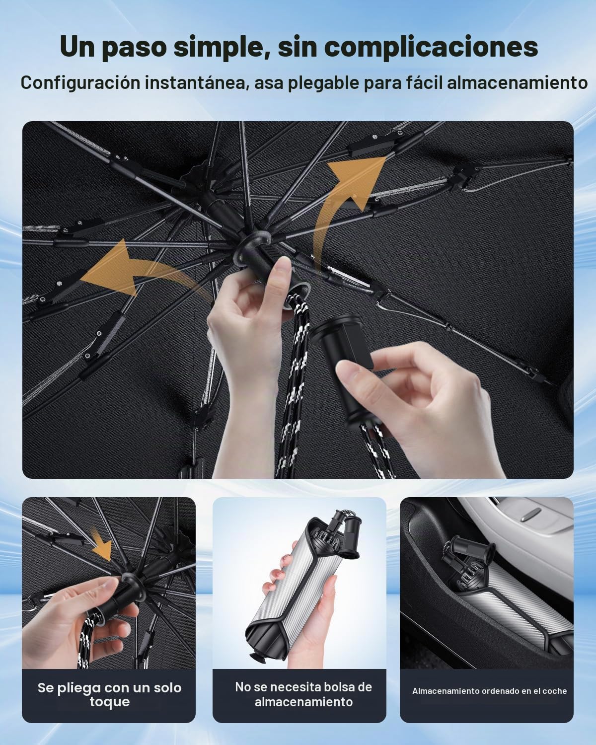 ECOZEN Parasol para Parabrisas Delantero de Coche Tesla Model 3 2018-2026, Parasol Autoadhesivo Coche Delantero Plegable Protección UV y Solar Parasol de Verano Accesorios Tesla Model 3