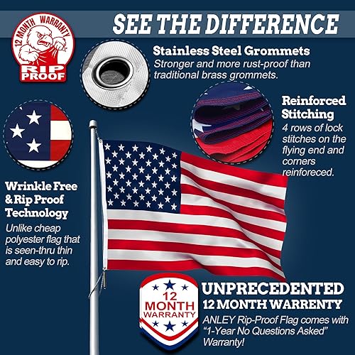 Vista 13 de Anley Fly Breeze - Bandera de Estados Unidos de poliéster de 3 x 5 pies, color vívido y resistente a la decoloración UV, cabecera de lona y doble