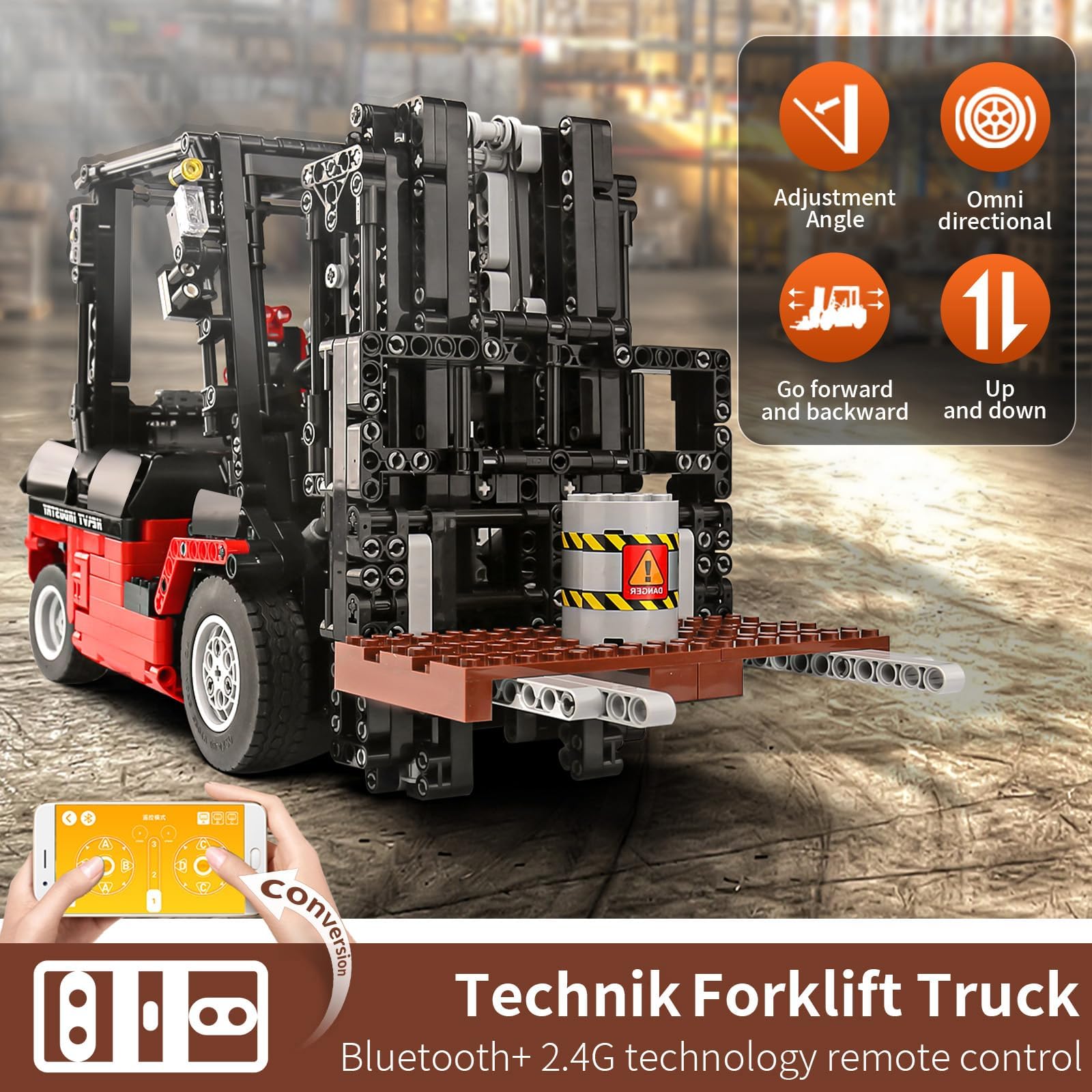 Mould King 13106 - Set di costruzione di carrelli elevatori tecnici, 1719 pezzi, motorizzato, con telecomando e app, progetto MOC per ingegneria meccanica per adulti