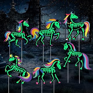 6 Pieces Halloween Glow in the Dark Skeleton Unicorn Scary Creepy Halloween Outdoor Decor Unicorn Yard Decorations Unicorn Skeleton Decoration Scary Halloween Decorations for Halloween Party