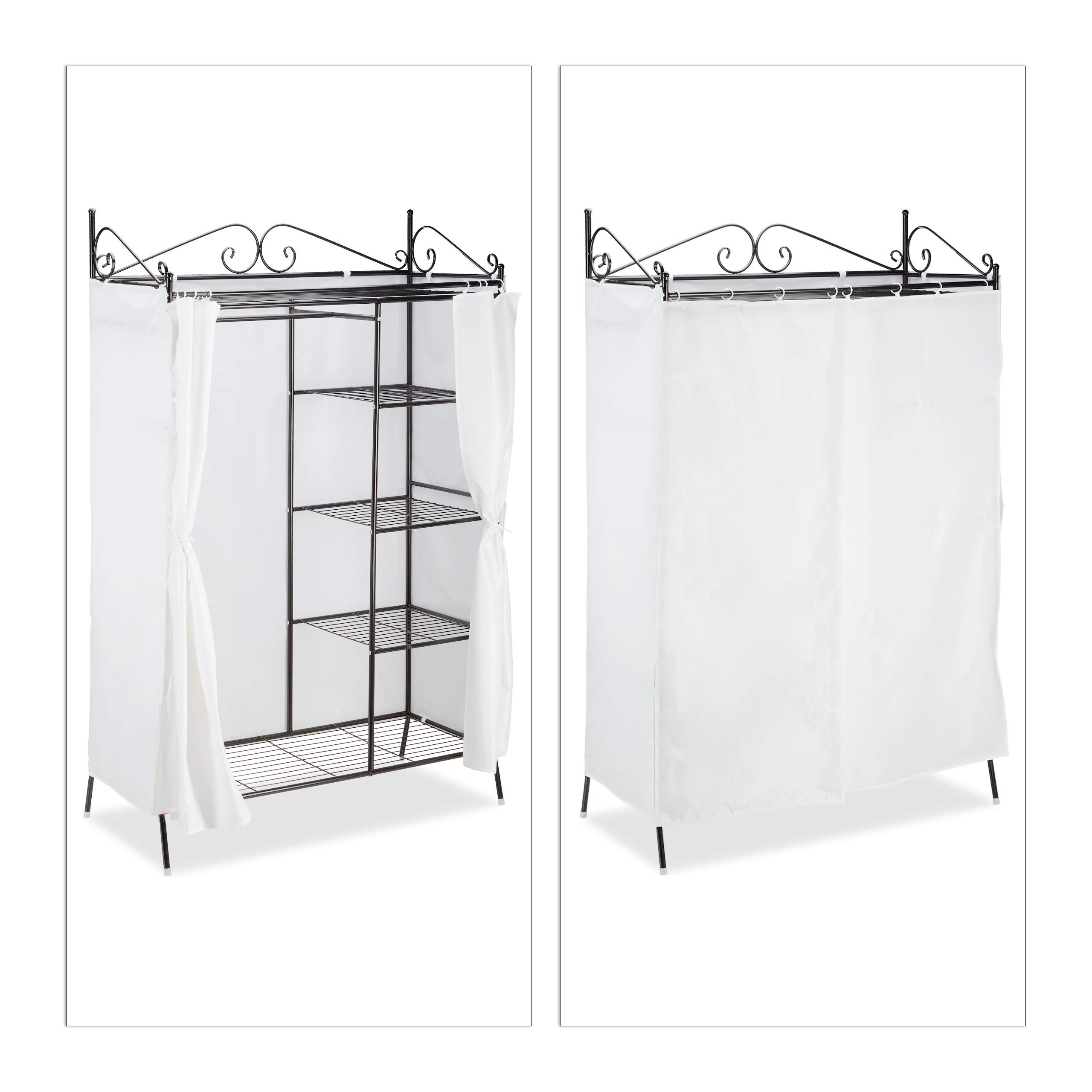 Relaxdays Appendiabiti da Ingresso Country, Stile Rustico, Guardaroba, Rivestimento in Stoffa, 172x105x45 cm ca., Bianco