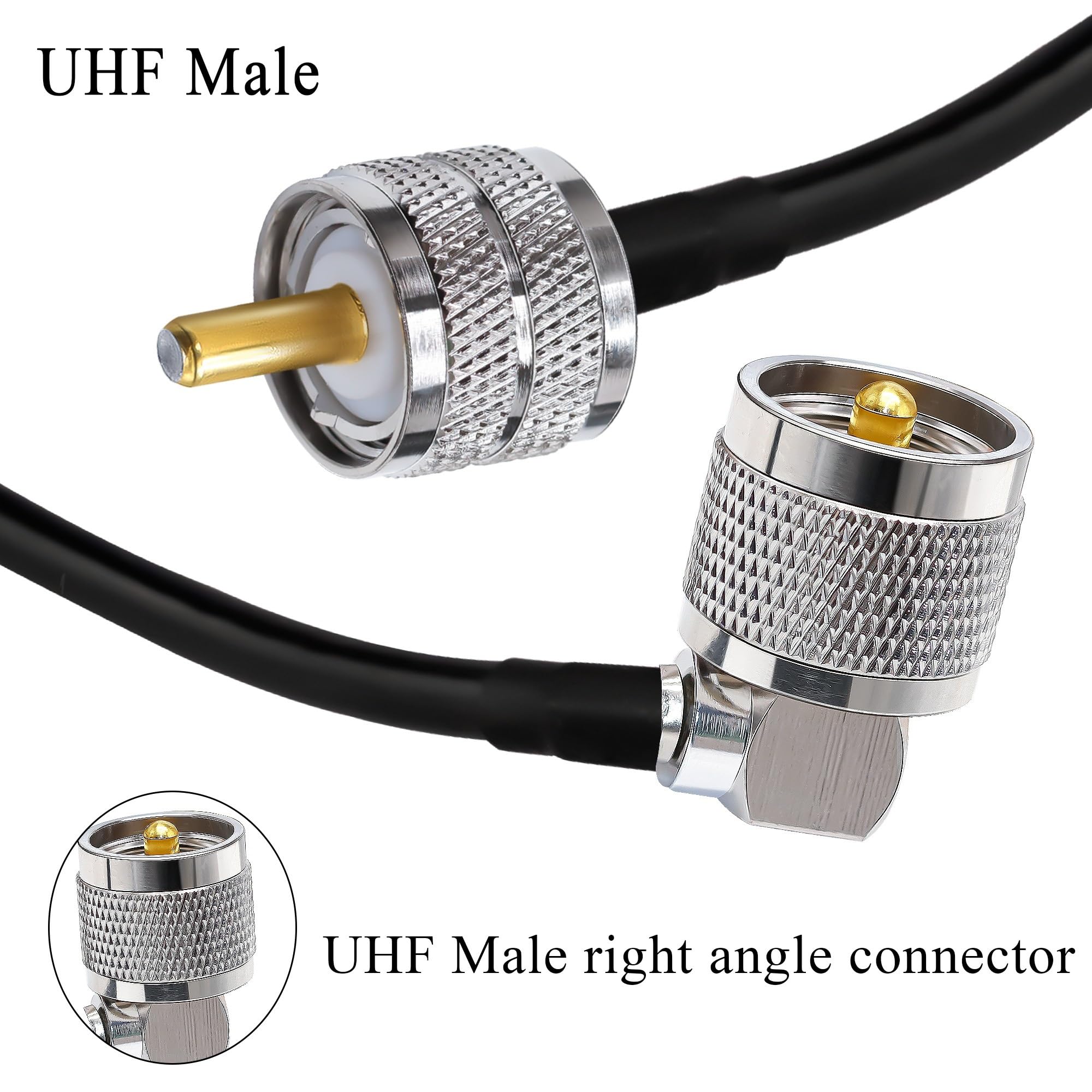 LIHUA RG58 Kabel UHF PL259 męski an/te/na wtyczka do UHF męski kabel koncentryczny pod kątem prostym SO239 W/i/Fi an/te/na przedłużacz 20 cm 40 m (35 m)