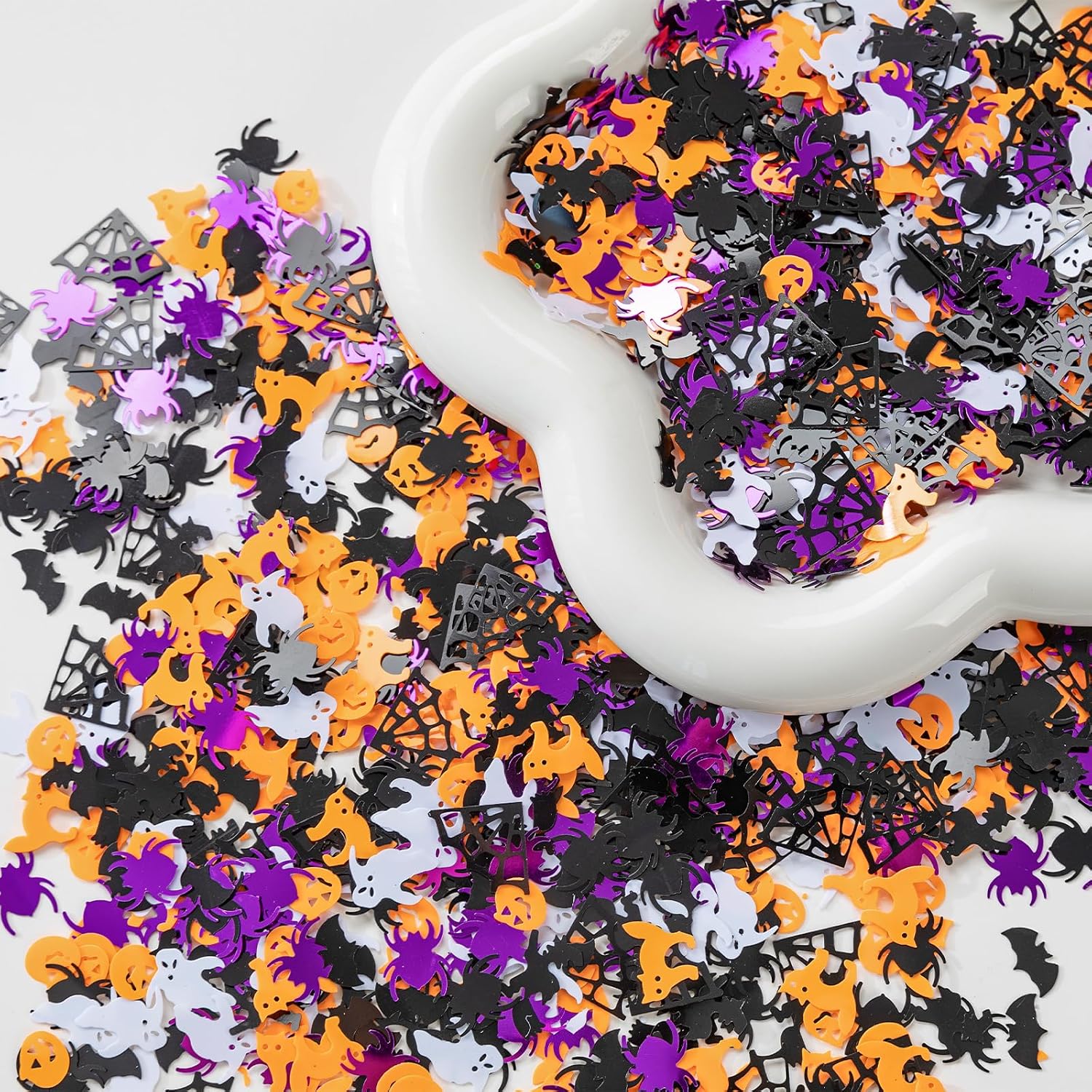 Halloween Confetti Decorations, Pumpkin Ghost Spider Webs Metallic Foil Table Confetti Glitter Sprinkles Sequin for Halloween Party Home Decoration, 1500pcs/50g