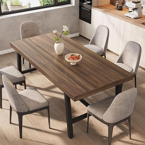 Miniatura 3 de GarveeHome Mesa de comedor industrial para 6 a 8 personas, mesa de cocina de madera de 70.87 pulgadas de largo con marco de metal resistente y