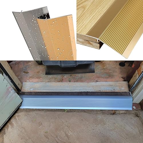 Miniatura 3 de Tira de transición de piso de rampa de 4 pulgadas, borde de puerta negro para tira de transición de alfombra a azulejos, reductor de umbral para