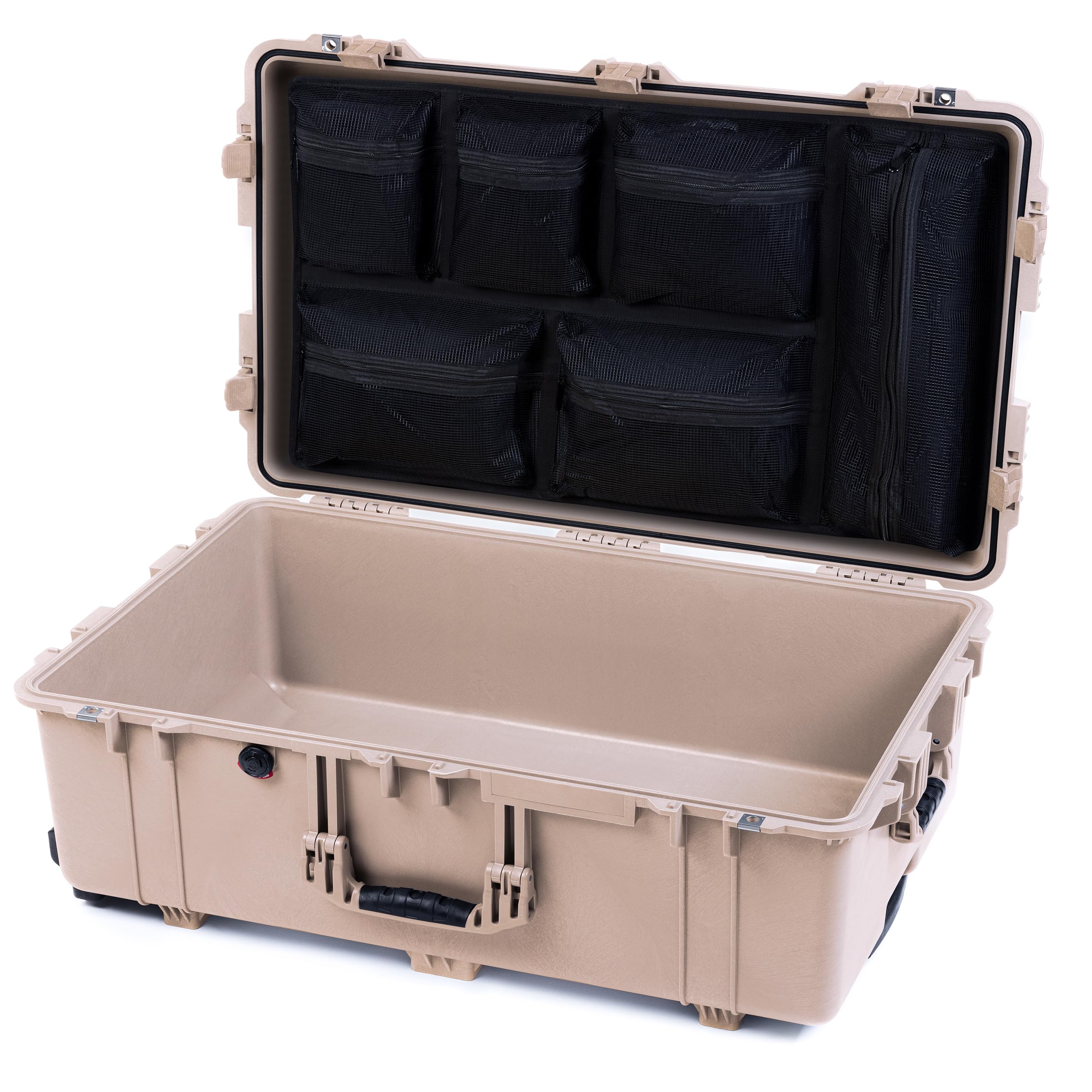 Pelican 1650 Case by ColorCase - Desert Tan - Large Sized Waterproof Rolling Case with Mesh Lid Organizer - Desert Tan Handles & Latches