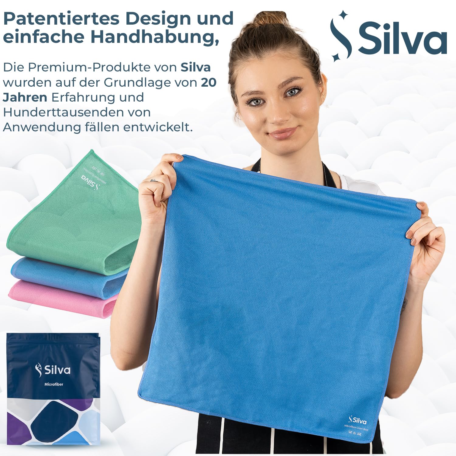 Silva Paños de Microfibra 42x42 cm – Juego de 9 Bayetas de Limpieza Premium – Sin Rayas ni Pelusas – Multiuso para Cristales, Cocina, Coche y Hogar – Alta Absorción y Reutilizable