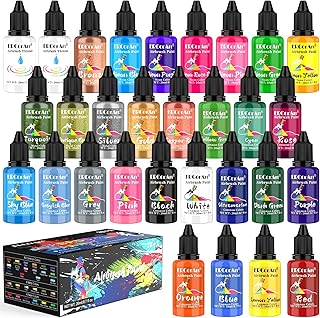 Airbrush Paint Set - 28 Colors Airbrush Paint with 2 Airbrush Thinner, Ready to Spray Airbrush Kit, Water Based Acrylic Air Brush Paint for Metal, Plastic Models, Artists, Wood - 0.7fl oz