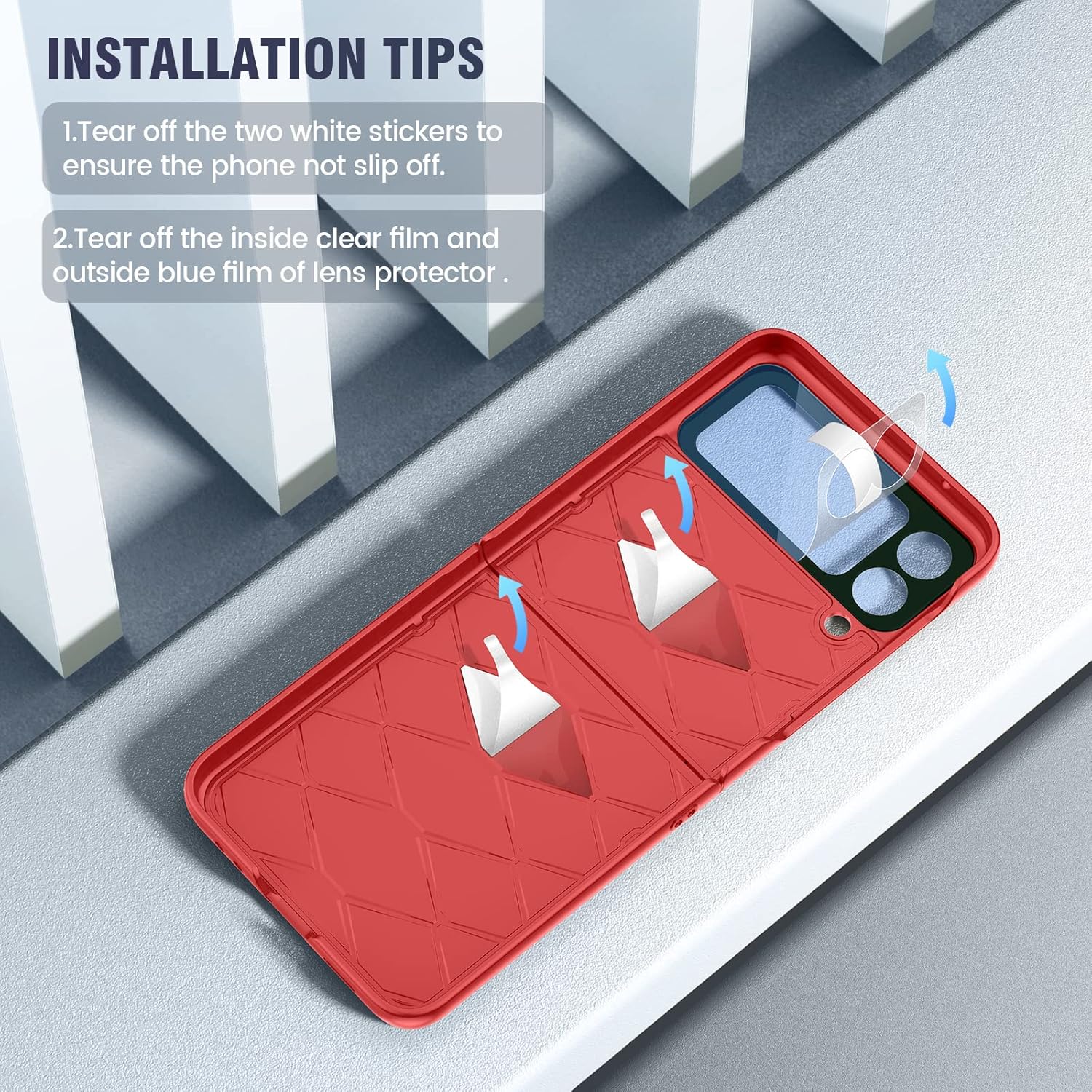 Caka Compatible for Galaxy Z Flip 3 5G Kickstand Case, Z Flip 3 Case with Camera Protector Hinge Protection Wireless Charging Cover for Samsung Galaxy Z Flip 3 (Red)