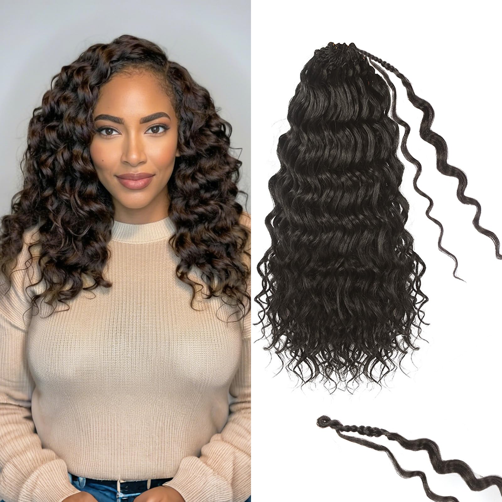 Photo 1 of 14 Inch Pre Looped Ocean Wave Crochet Braids Pure Protein Close to Human Hair 8 Packs Boho Ocean Braids Pre Twisted Deep Wavy Crochet Hair for Black Women(14Inch 4#)
