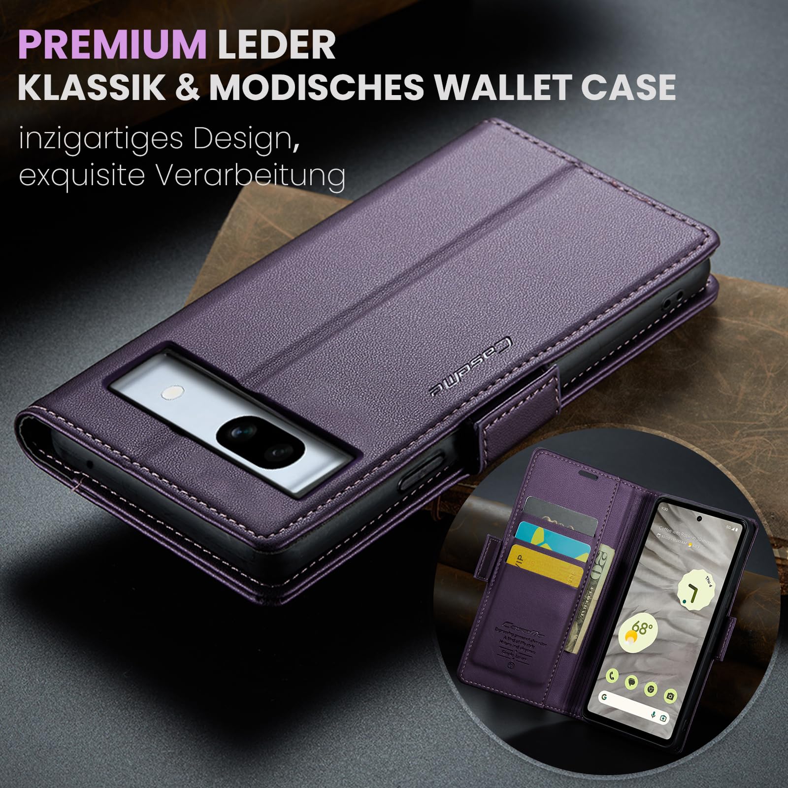 PEIYE Cover Pelle per Google Pixel 8, Portafoglio PU Pelle Slot Schede, Custodia Cavalletto Stile Libro Chiusura Magnetica, Flip Case,Viola Scuro