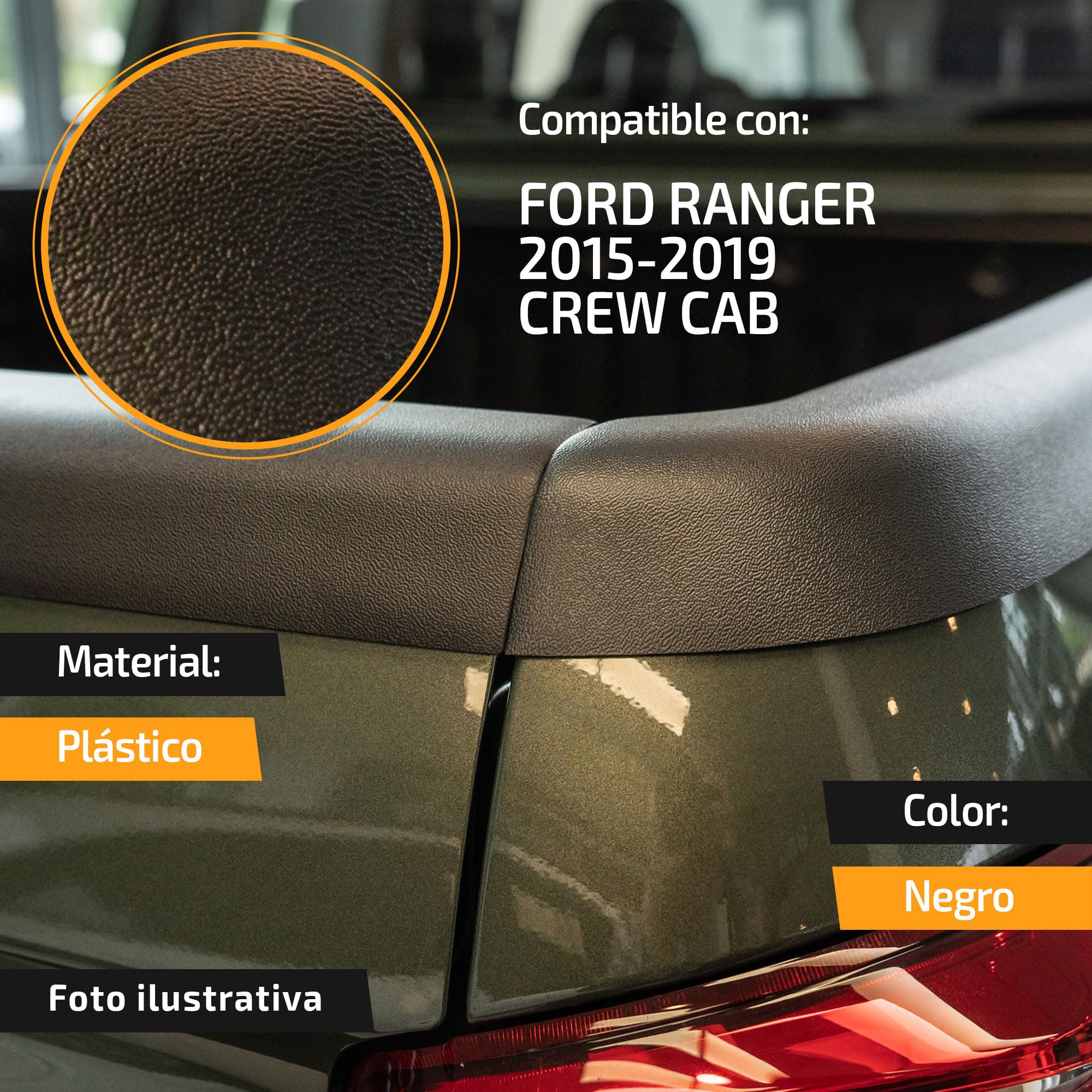 CHROMEMASTER Cubierta del Borde para la Superficie de Carga del Pick-up Compatible con Ford Ranger Crew Cab 4D 2011-2023 | Tira Protectora para el Borde de Carga; Protección contra Rayones