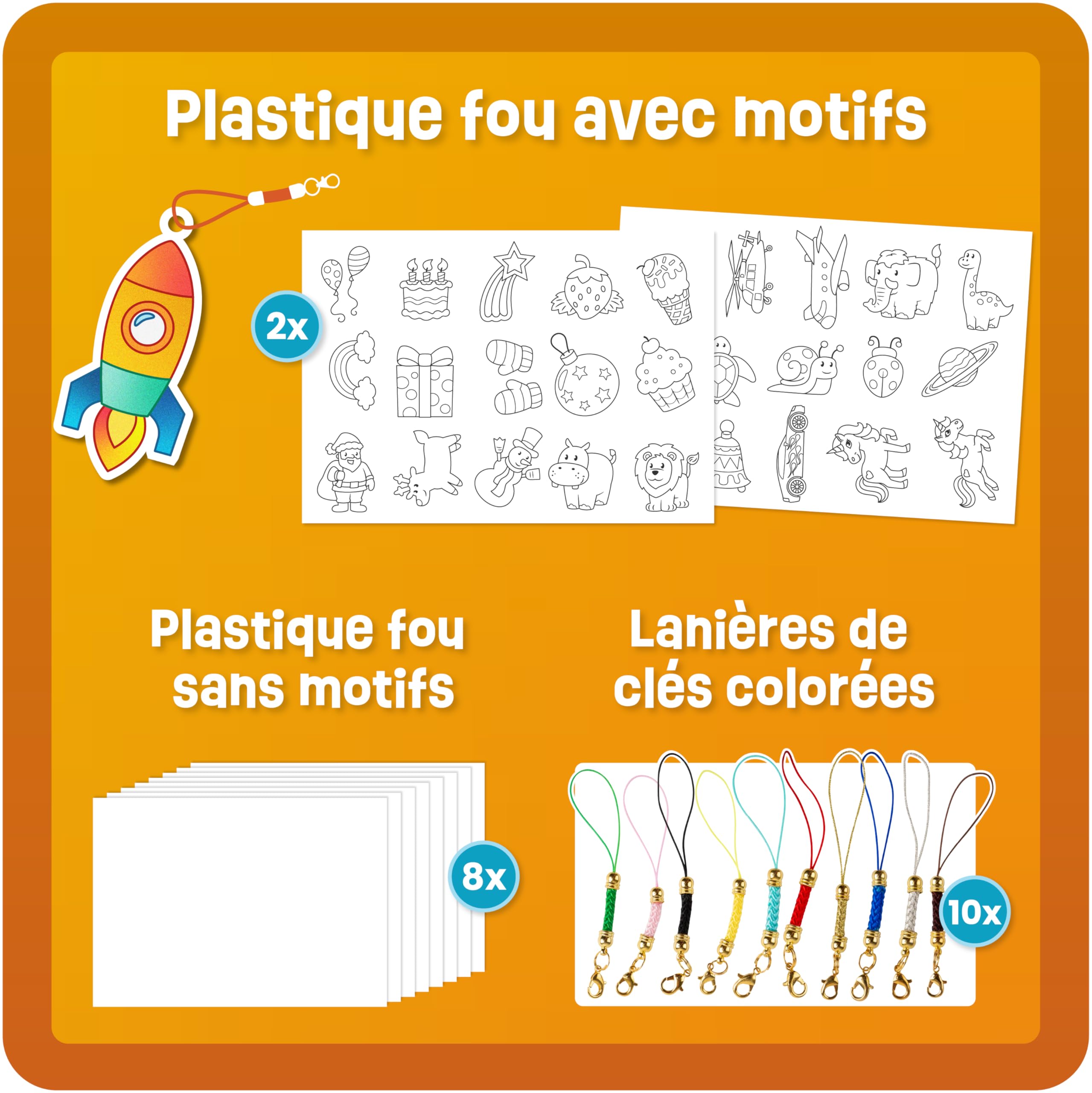 Lot de 10 films plastique fou magique A4 mat transparent - Papier rétractable avec porte-clés