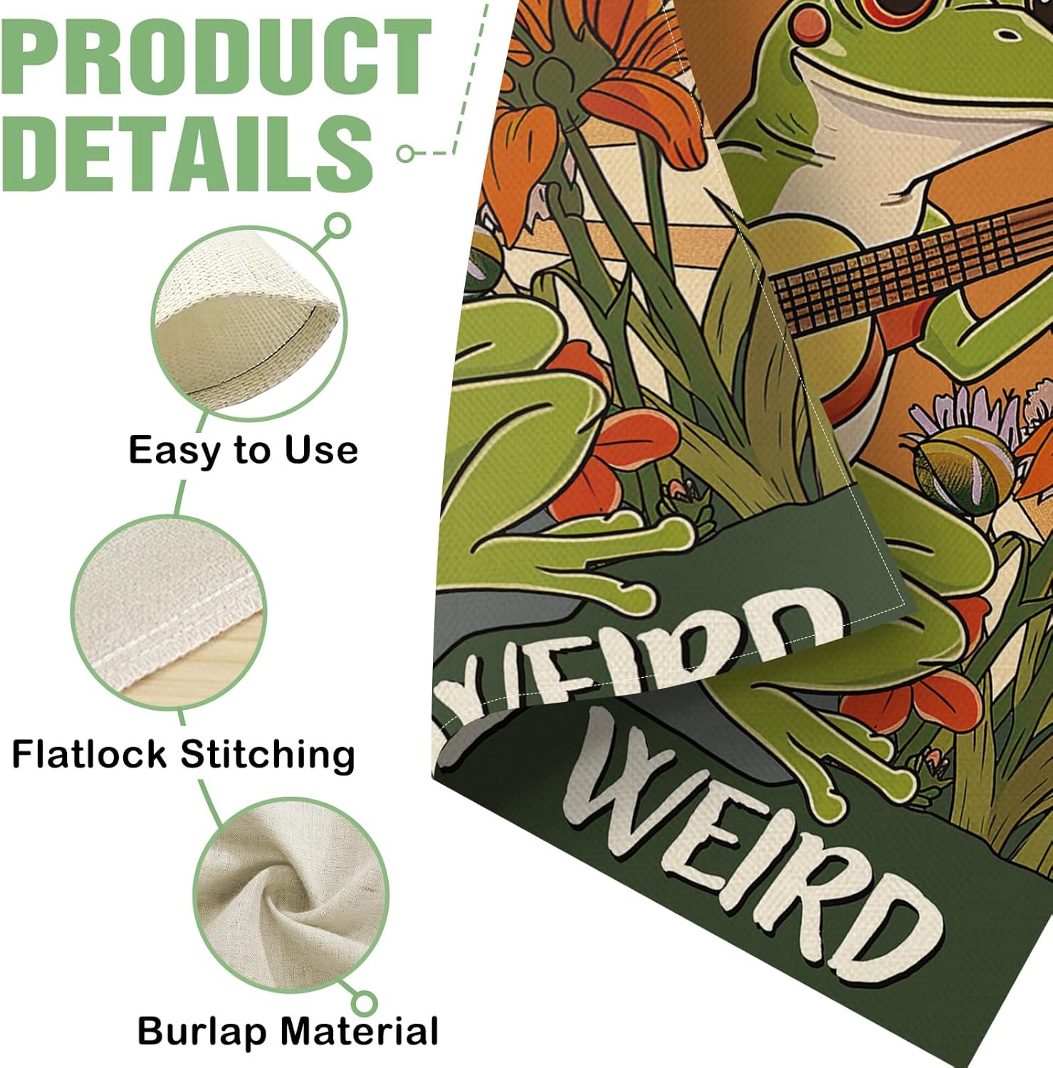 Dyrenson Stay Weird Frog Guitar 28 x 40 House Flag Double Sided, Vintage Hippie Floral Mushroom Sunshine Garden Yard Decoration, Retro Snail Spring Summer Burlap Outdoor Decor Decorative Large Flag