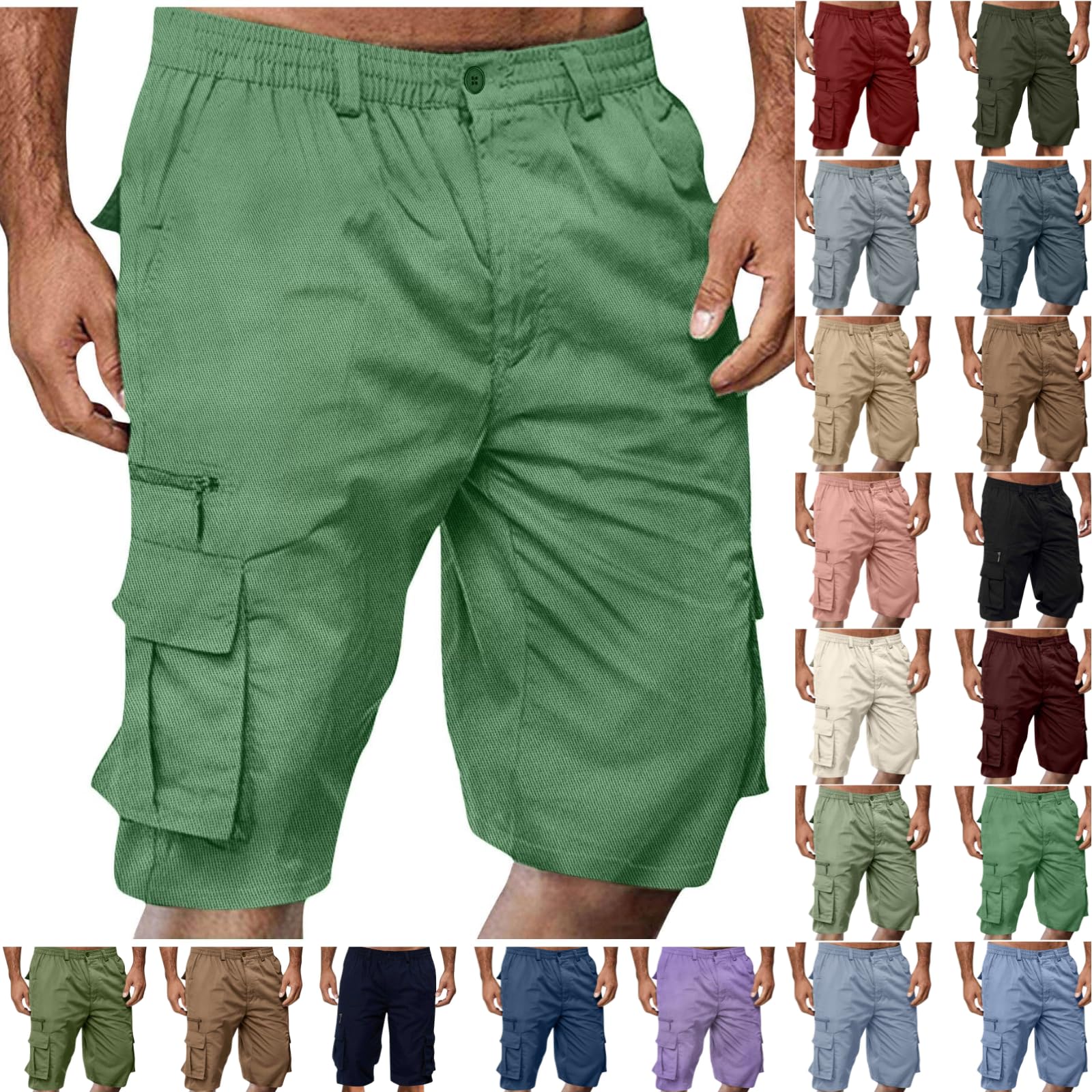 Cargo Shorts for Men,Summer Casual Elastic Waist Big Tall Baggy Shorts Lightweight Hiking Short with Multi Pockets