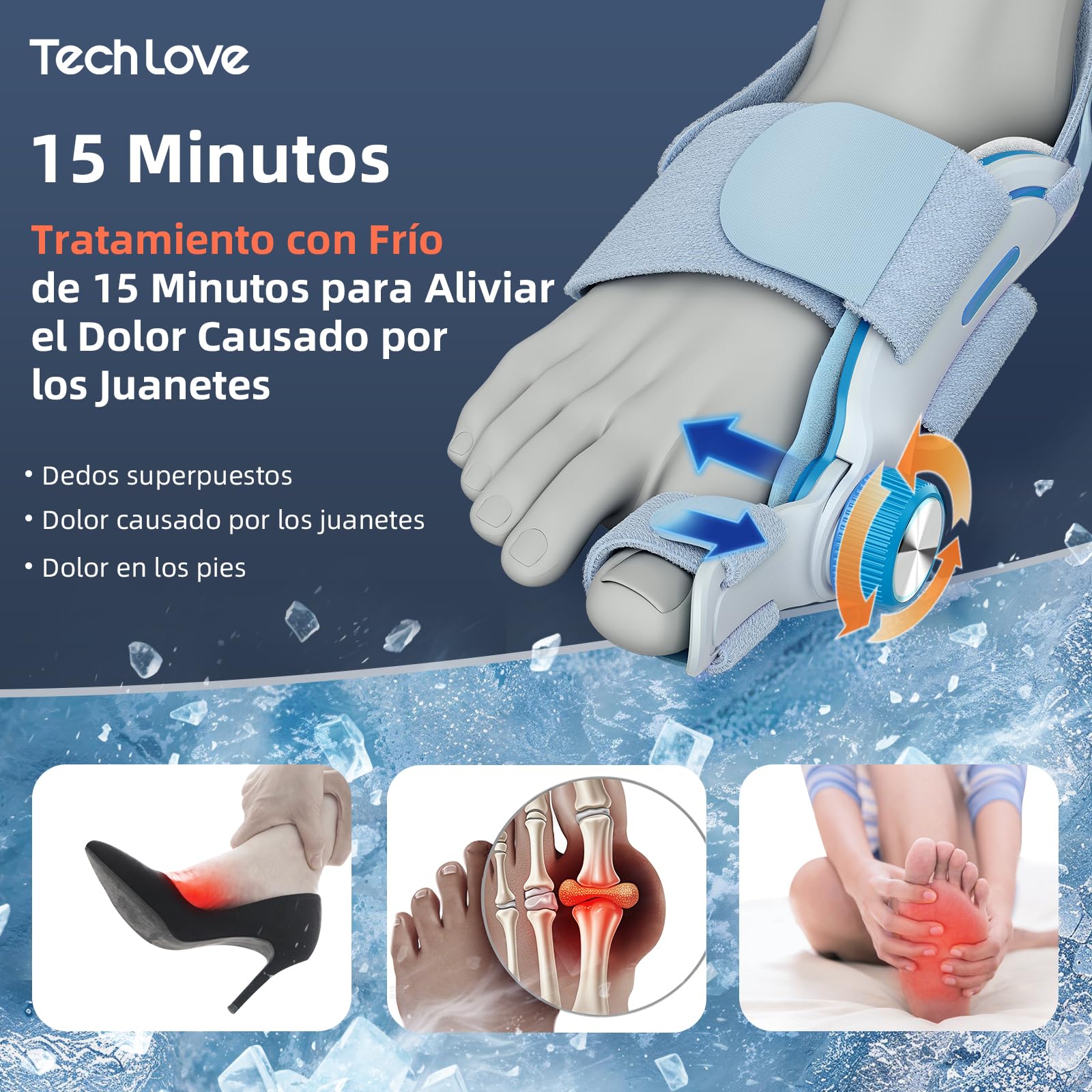 Tech Love Corrector De Juanetes Almohadilla de gel Refrescante,Enderezador Del Dedo Gordo Del Pie,Férula Para Juanete Mujeres,Corrector Dedos En Martillo Para El Alivio Hallux Valgus Unisex Azul