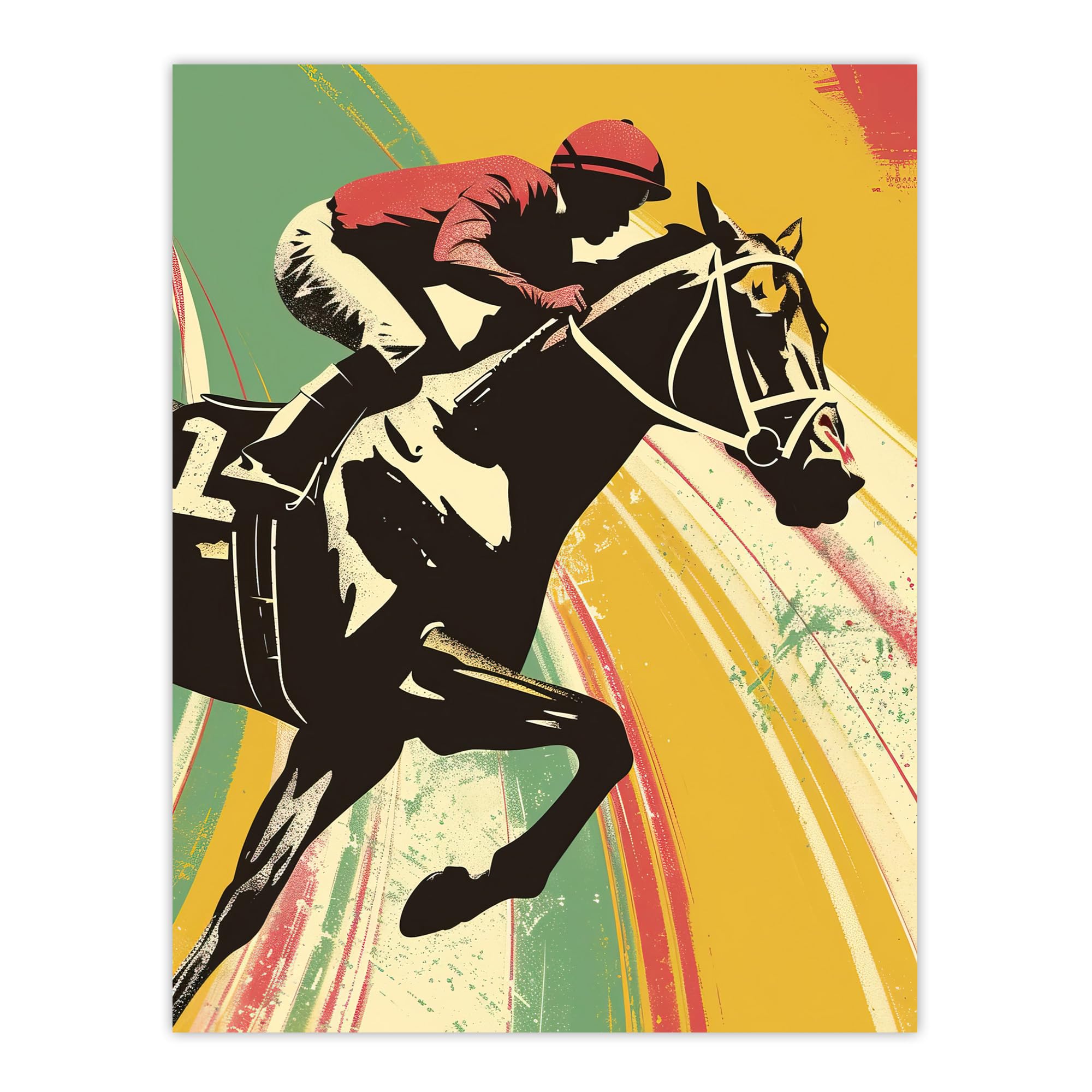 Jockey on Race Horse Artwork Bold Colourful Pop Wall Art Poster Print