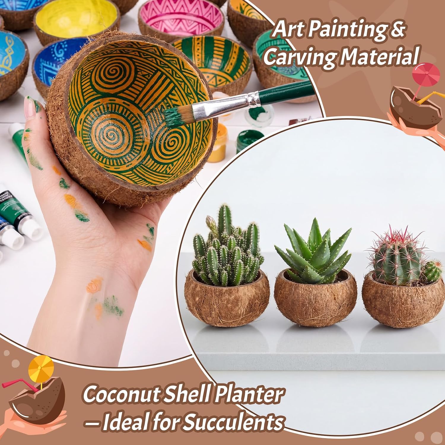 LemonRoad 12 Pcs Natural Coconut Shell Bowls 3.94-5.12" Coconut Shells Halves Wooden Bowls Rustic Kitchen Decoration Suitable for Salad Dessert Party Tableware Event Handicraft Aromatherapy (Hairy)