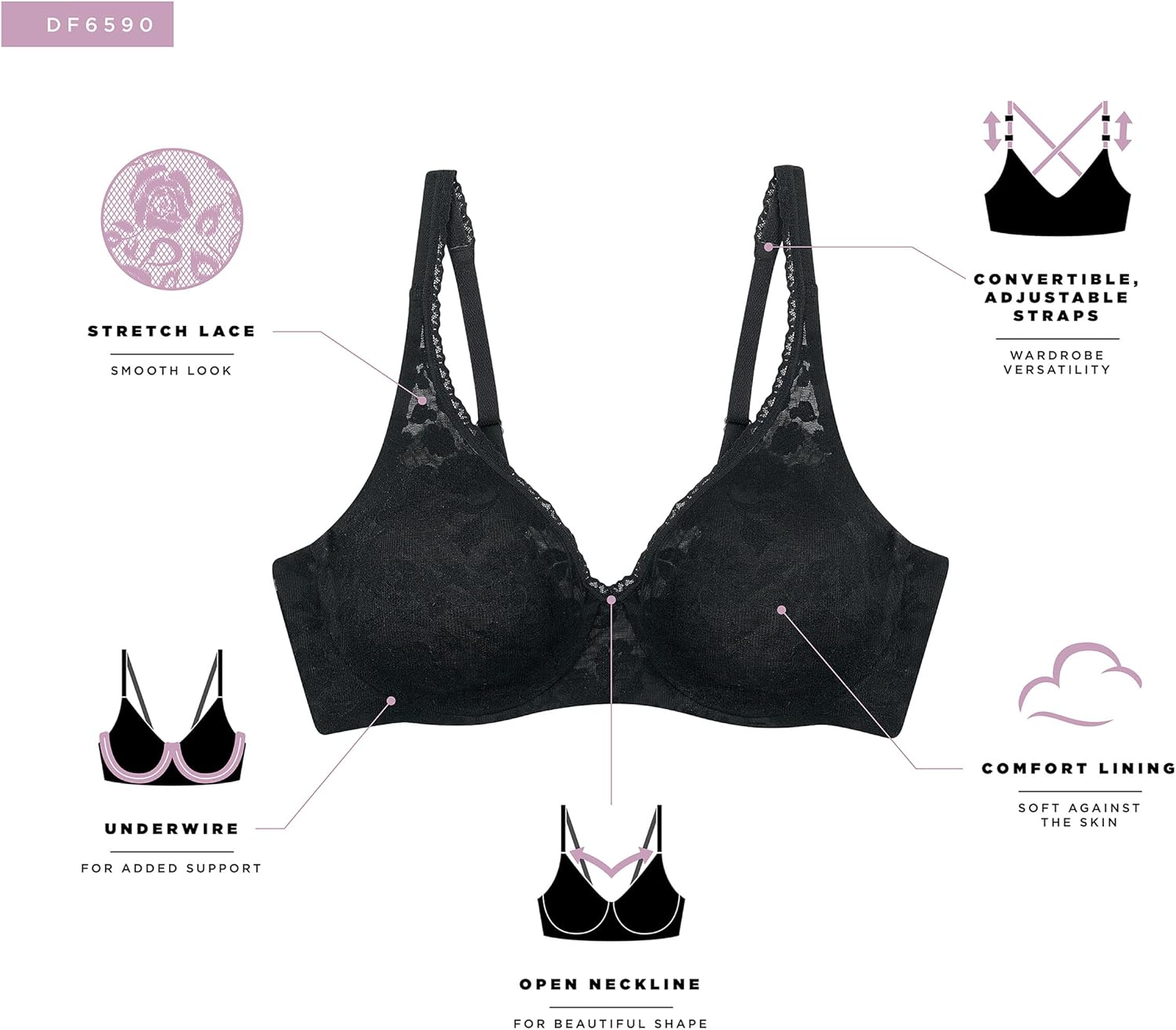 Bali Womens Passion for Comfort Lace Underwire Bra, Multiway Convertible Bra, Soft Lace Bra - Image 5