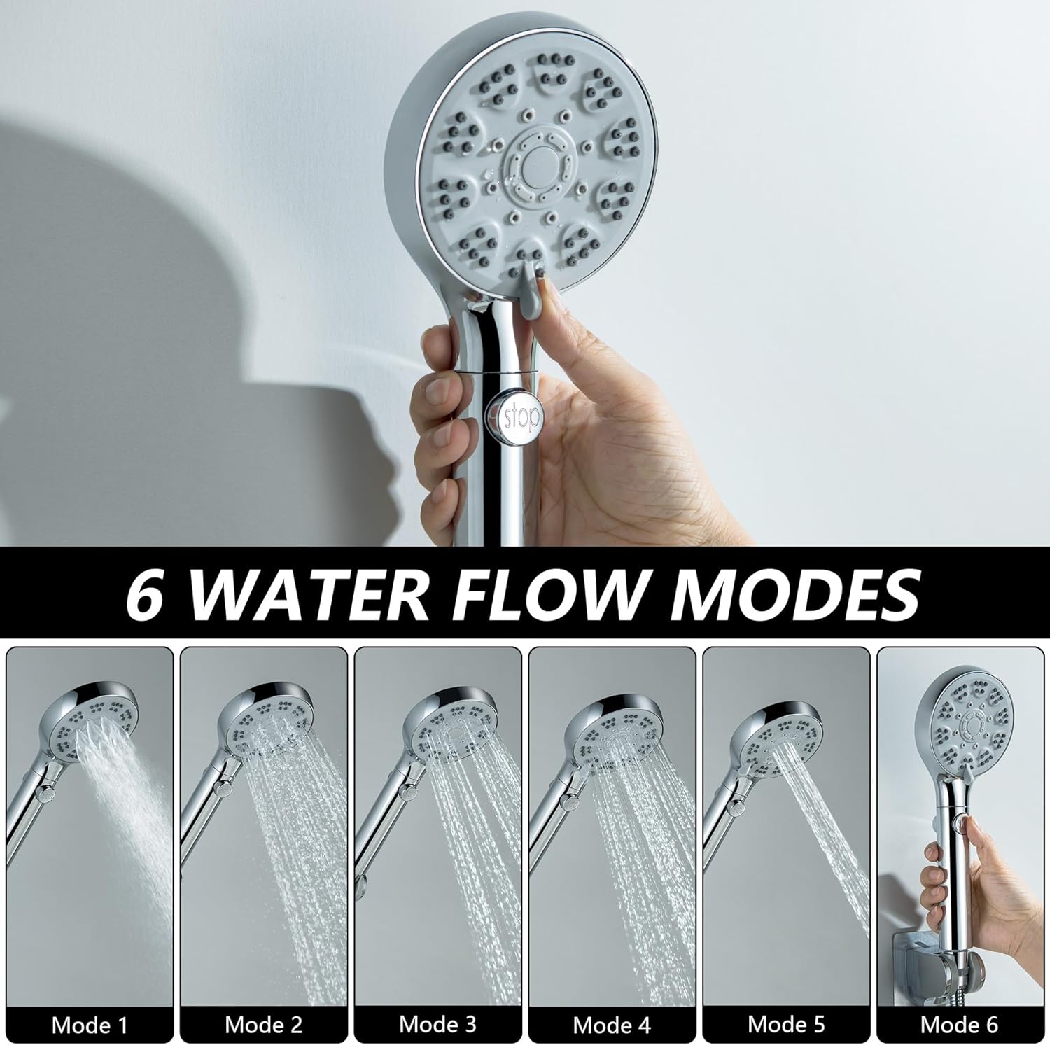 LIWEIKE 4 Inch RV Shower Head with Hose and Faucet Set Chrome Camper Shower Faucet with 6 Setting Handheld Sprayer All Mental 4" RV Outdoor for Travel Trailer, Camper, Motorhome